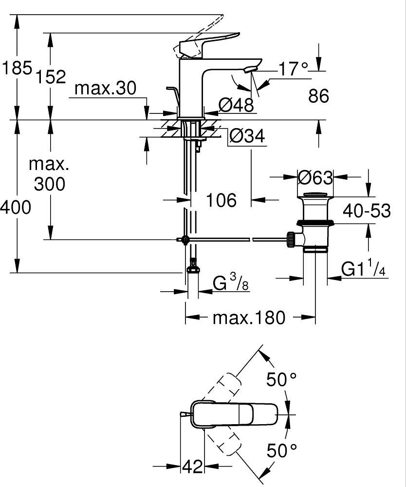 Grohe Dice Umývadlová batéria S, s výpustným mechanizmom, matná čierna 1018562430 - galéria #4