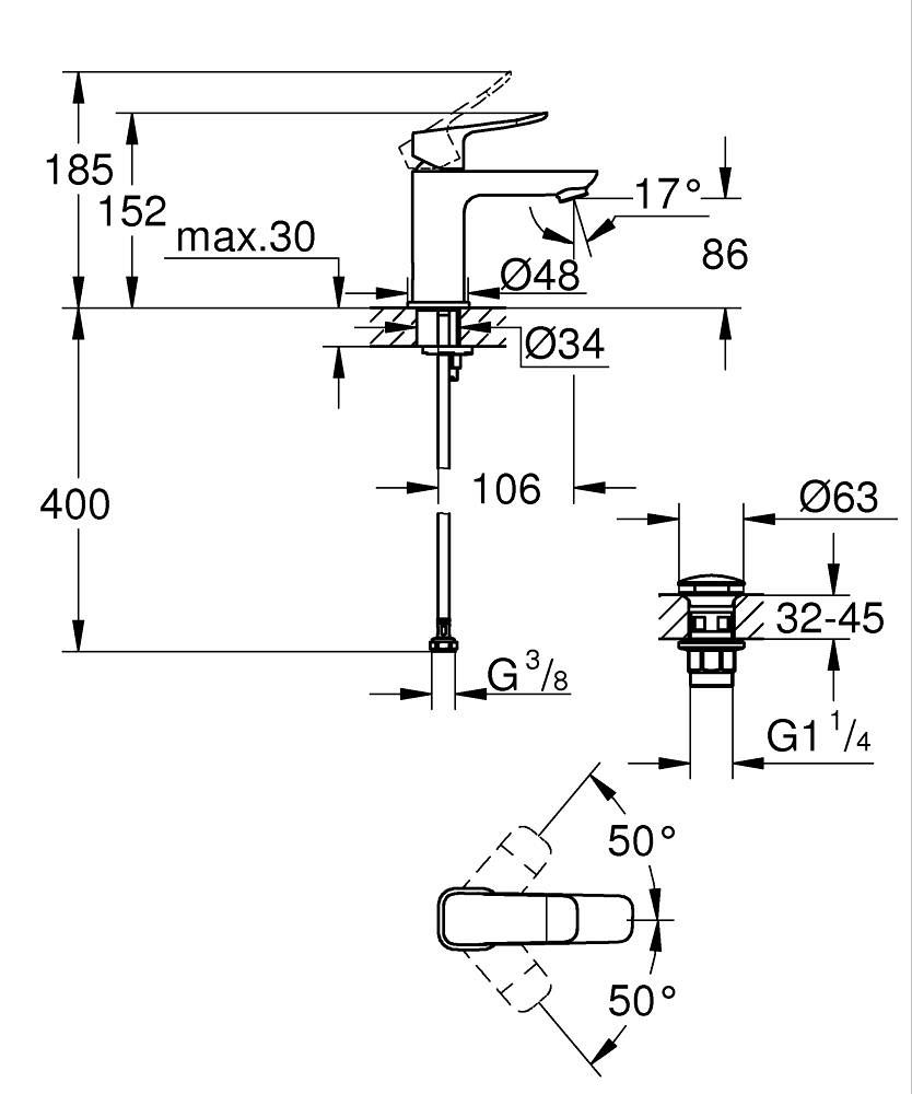 Grohe Dice umývadlová batéria S, s výpustným mechanizmom, matná čierna 1018572430 - galéria #4