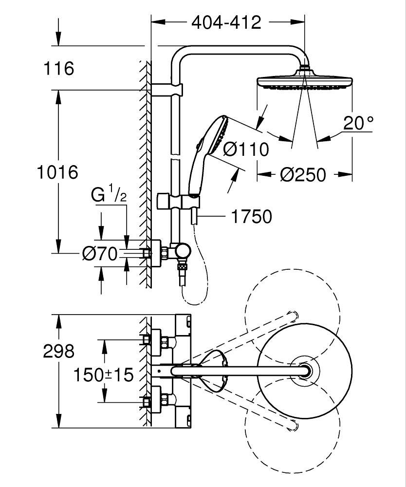 Grohe Vitalio Start System Sprchový systém s termostatickou baterie, kartáčovaný Hard Graphite 26677AL1 - galéria #3