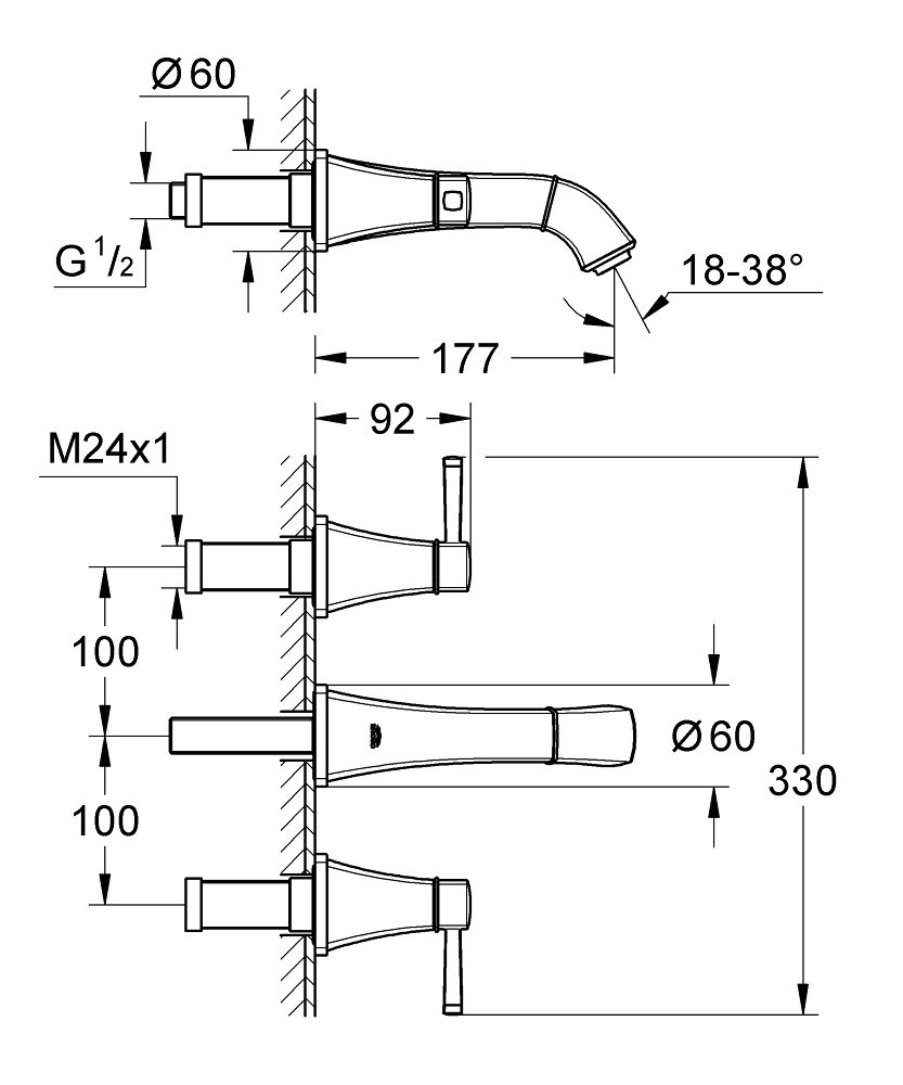 Grohe Grandera Baterie umvadlová, tříotvorová, chrom 20414000 - galéria #1