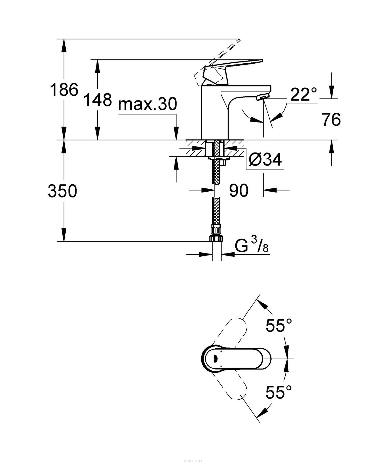 Grohe Eurosmart Cosmo Stojanková batéria pre umývadlo, bez výlevky 32824000 - galéria #5