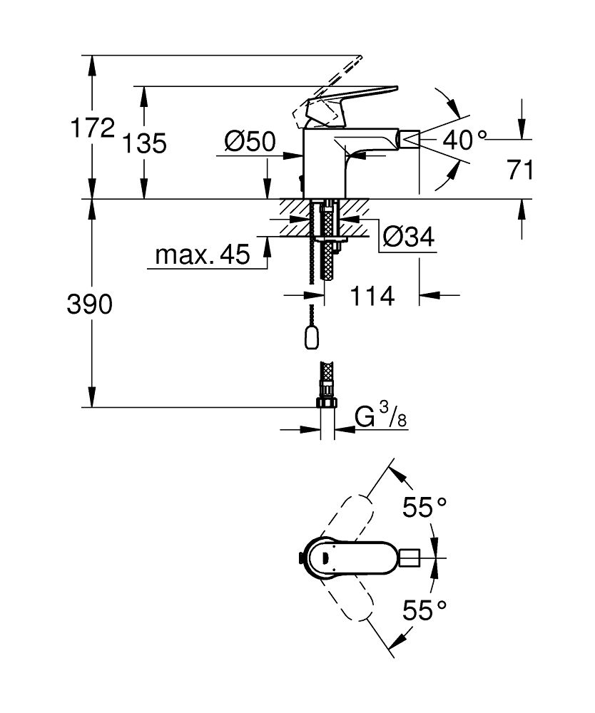 Grohe Eurosmart Cosmopolitan Bidetová batéria so spúšťacou retiazkou a závažiami 32840000 - galéria #1