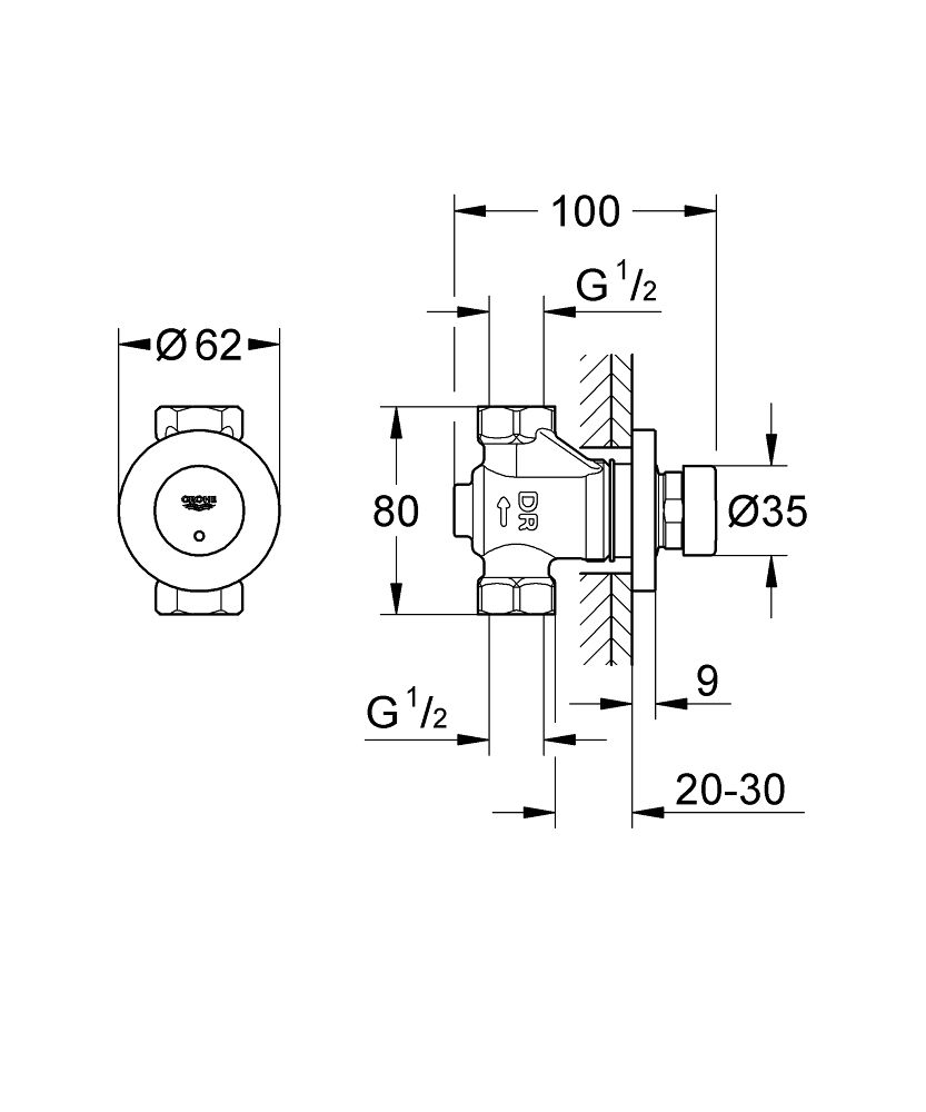 Grohe Euroeco Cosmopolitan T Samozatvárací priechodový ventil 36268000 - galéria #1