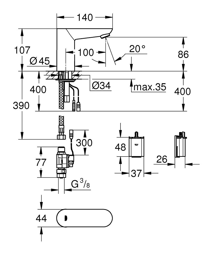 Grohe Euroeco Cosmopolitan E Elektronická batéria bez zmiešavača, chróm 36271000 - galéria #1