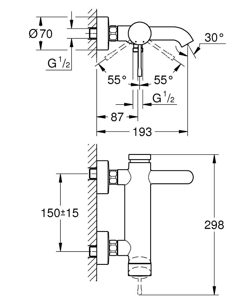 Grohe Essence Nástenná vaňová batéria, chróm 33624001 - galéria #2