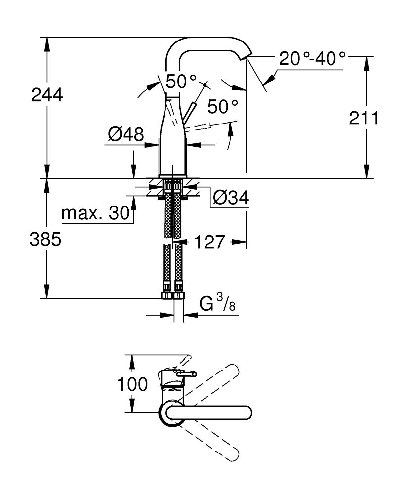 Umývadlová batéria Grohe Essence, vysoká otočná, bez výtoku 23541001 - galéria #1
