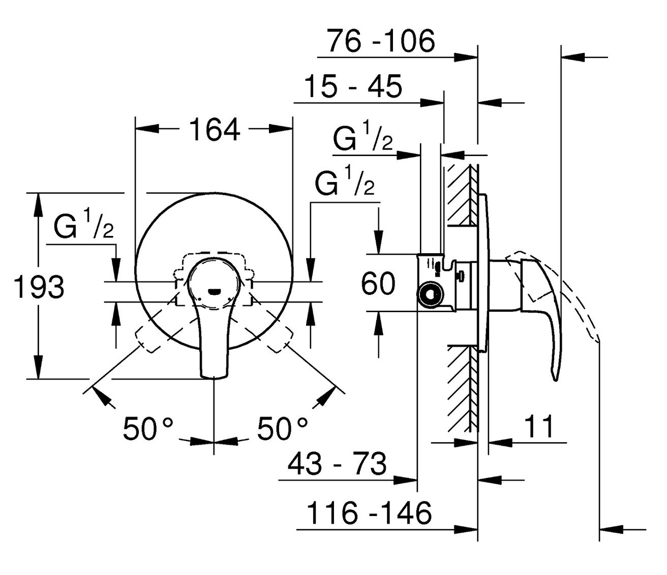 Grohe Eurosmart Podomietková sprchová batéria , chróm 33556002 - galéria #2
