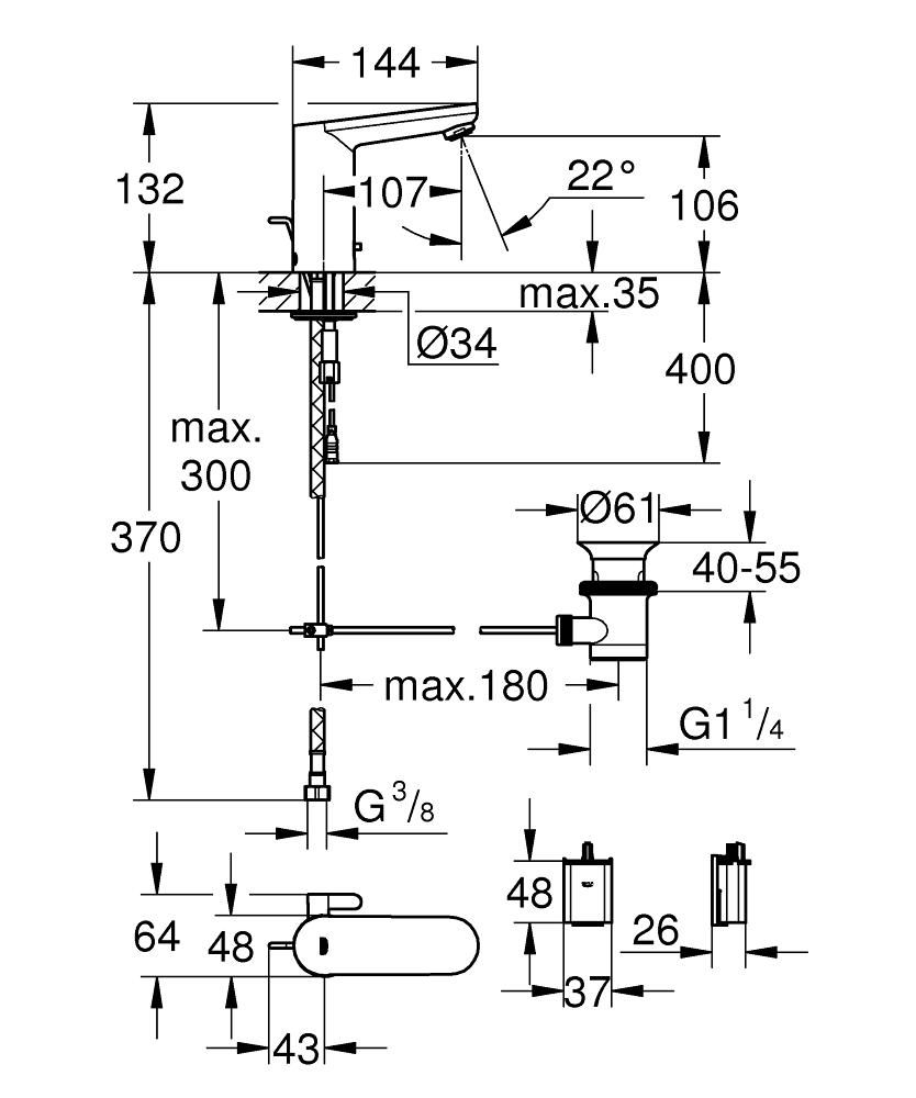 Grohe Eurosmart Cosmopolitan E Elektronická umývadlová batéria so senzorom, chróm 36331001 - galéria #1
