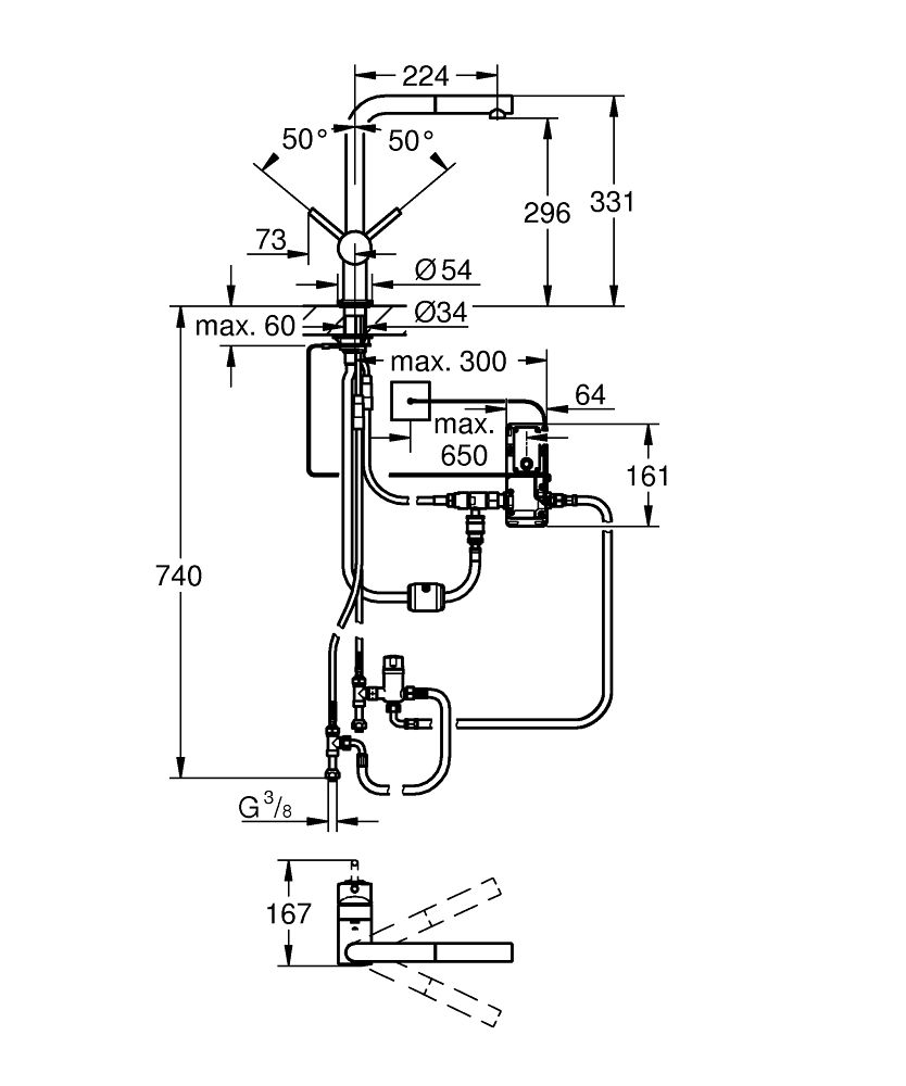 Elektronická drezová batéria Grohe Minta Touch, tvar L, Supersteel 31360DC1 - galéria #1