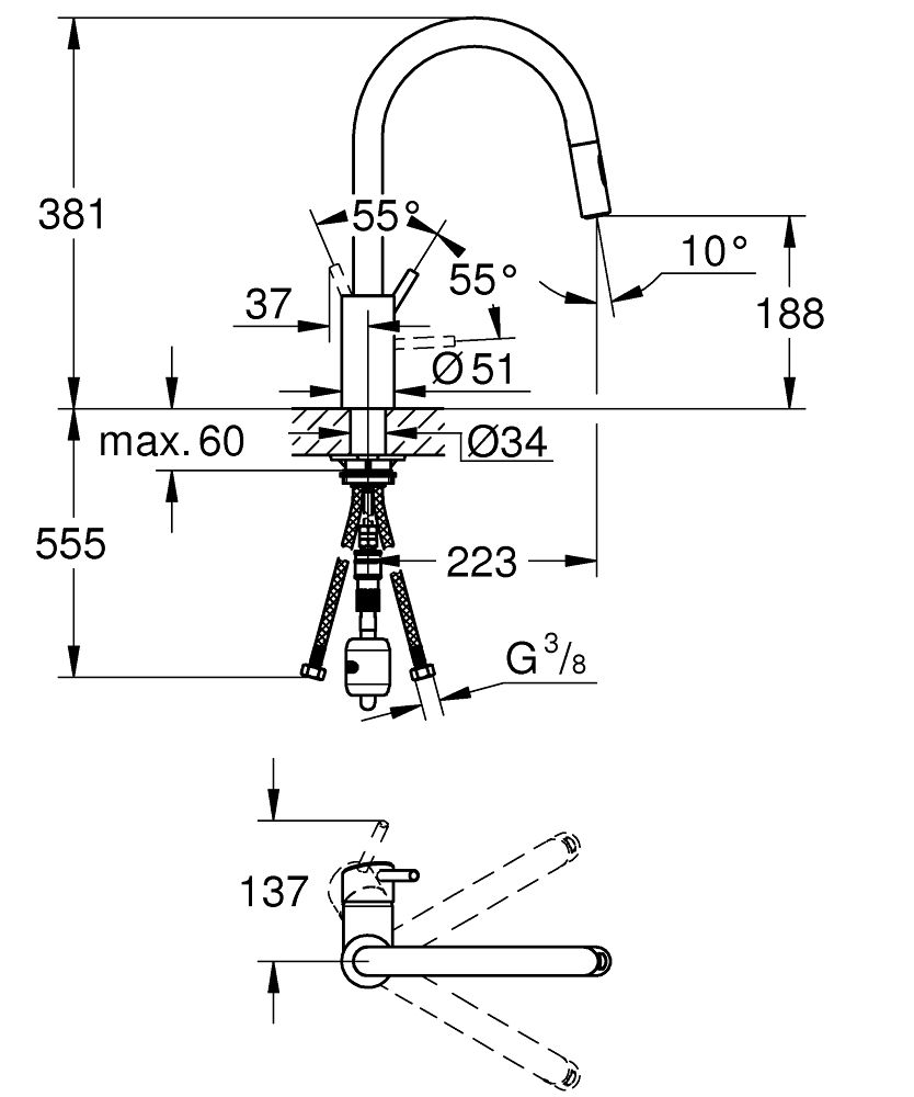 Drezová batéria Grohe Concetto, DN 15 31483002 - galéria #1