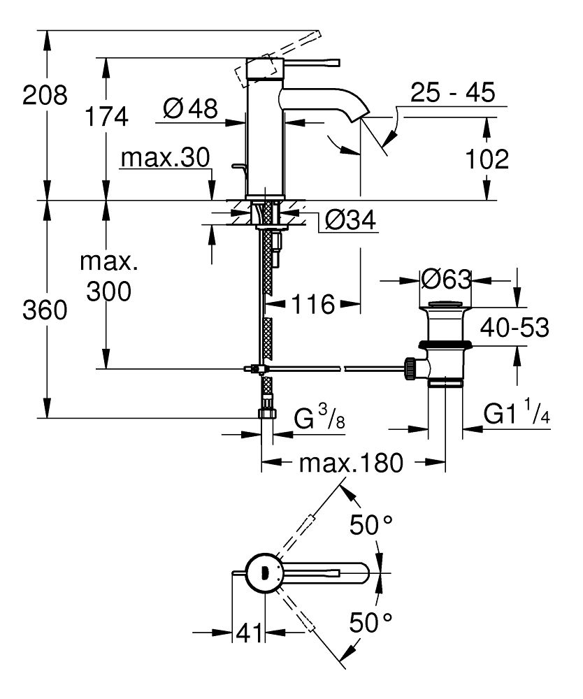 Grohe Essence Nová umývadlová batéria s výtokom, tvrdý grafit 23589A01 - galéria #1