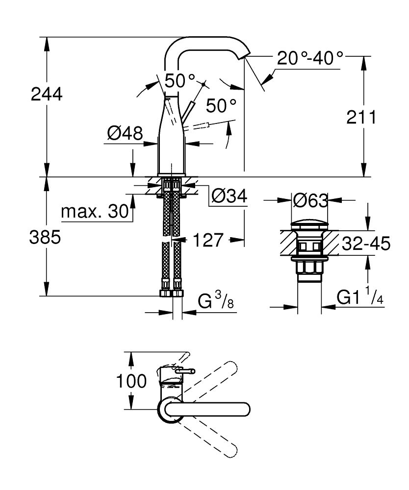 Grohe Essence Nová umývadlová batéria, s výtokom 23799001 - galéria #1
