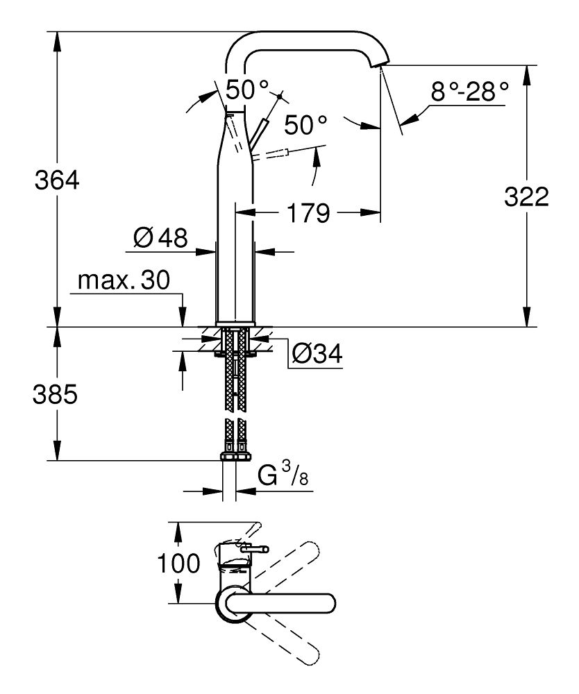 Grohe Essence Nová umývadlová batéria bez výtoku, teplý západ slnka 32901DA1 - galéria #1