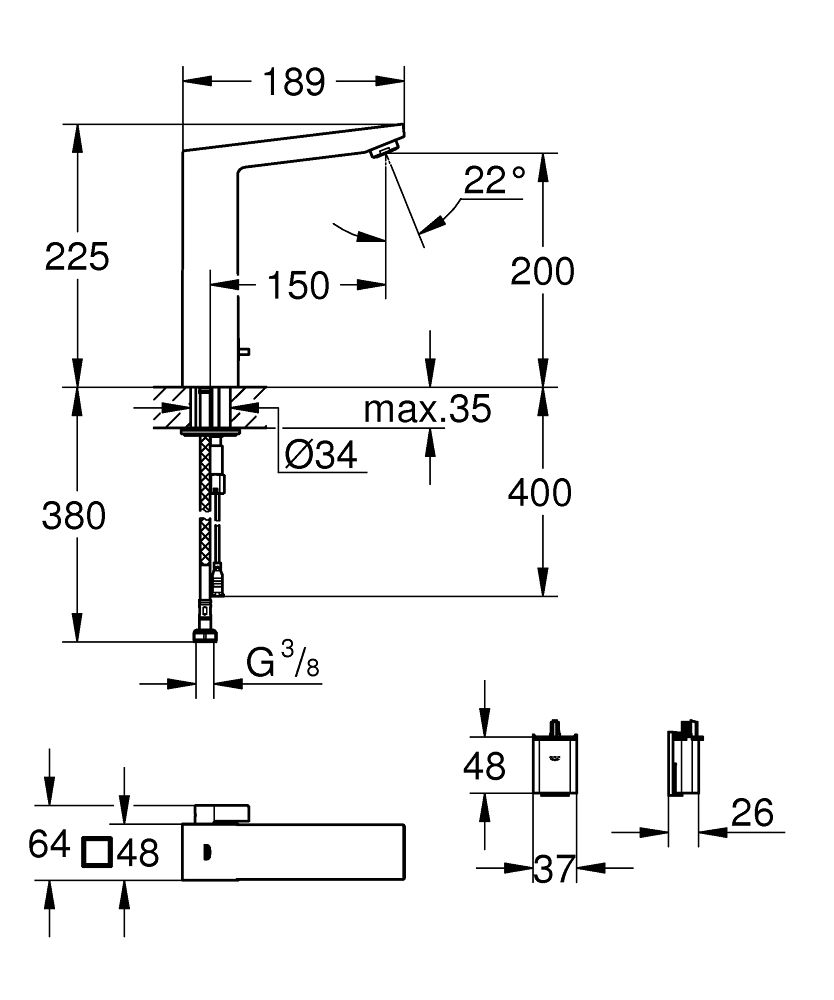 Elektronická umývadlová batéria Grohe Eurocube E Infrared, chróm 36441000 - galéria #1