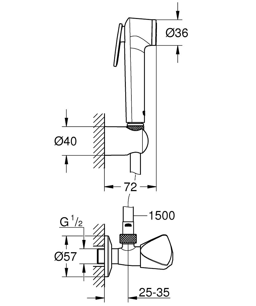 Grohe Tempesta-F Trigger Spray 30 Súprava rohových ventilov pre montáž na stenu 1 tryska 26357000 - galéria #1