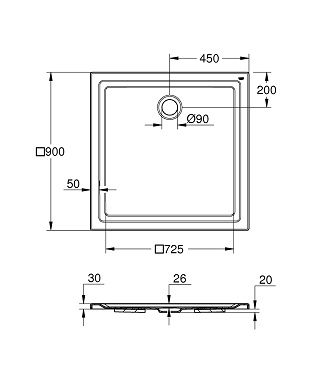 Grohe Sprchová vanička štvorcová 90 x 90 cm, alpská biela 39301000 - galéria #2