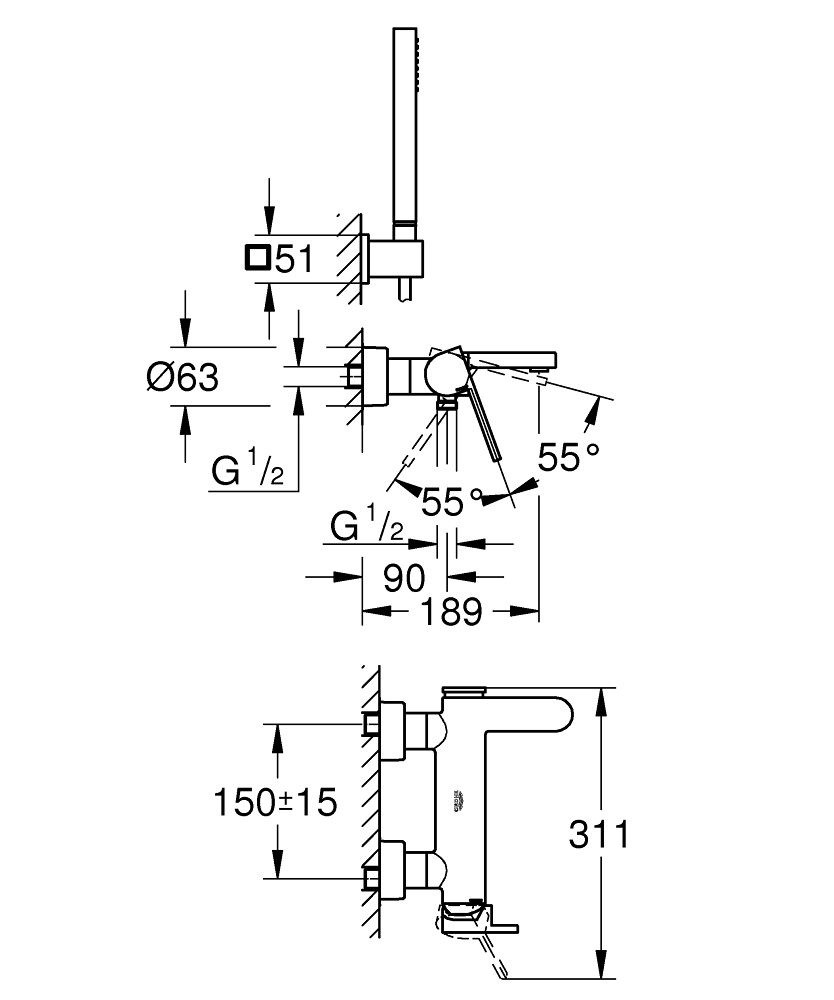 Vaňová nástenná batéria Grohe Plus, chróm 33547003 - galéria #1