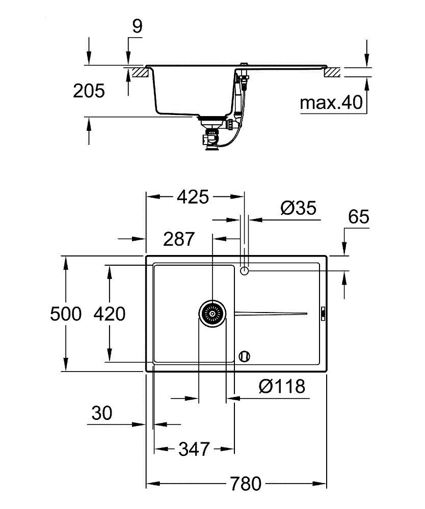 Grohe K400 kompozitný drez s odtokom 31639AP0 - galéria #1