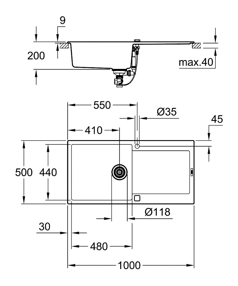 Grohe K500 kompozitný drez s odtokom 31645AP0 - galéria #1