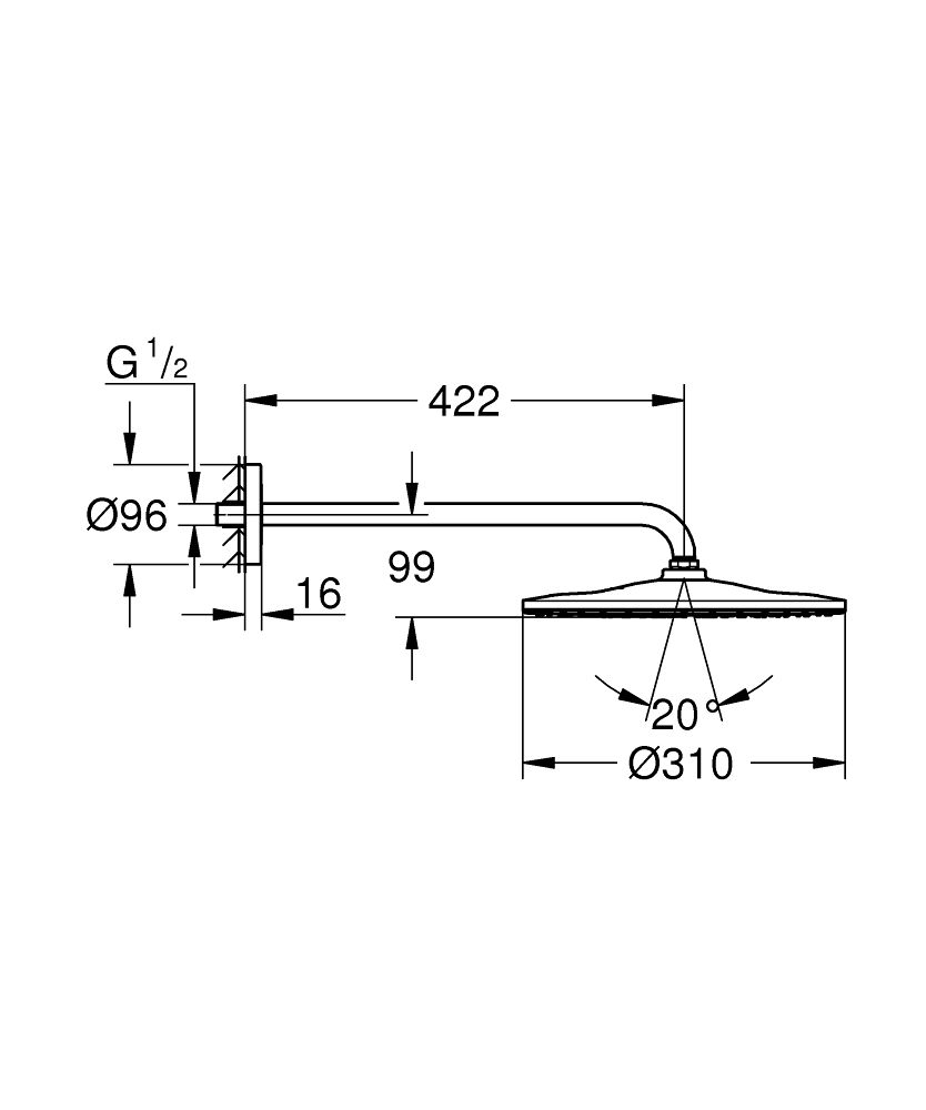 Súprava sprchovej hlavice a sprchového ramena Grohe Rainshower Mono 310 26558000 - galéria #2