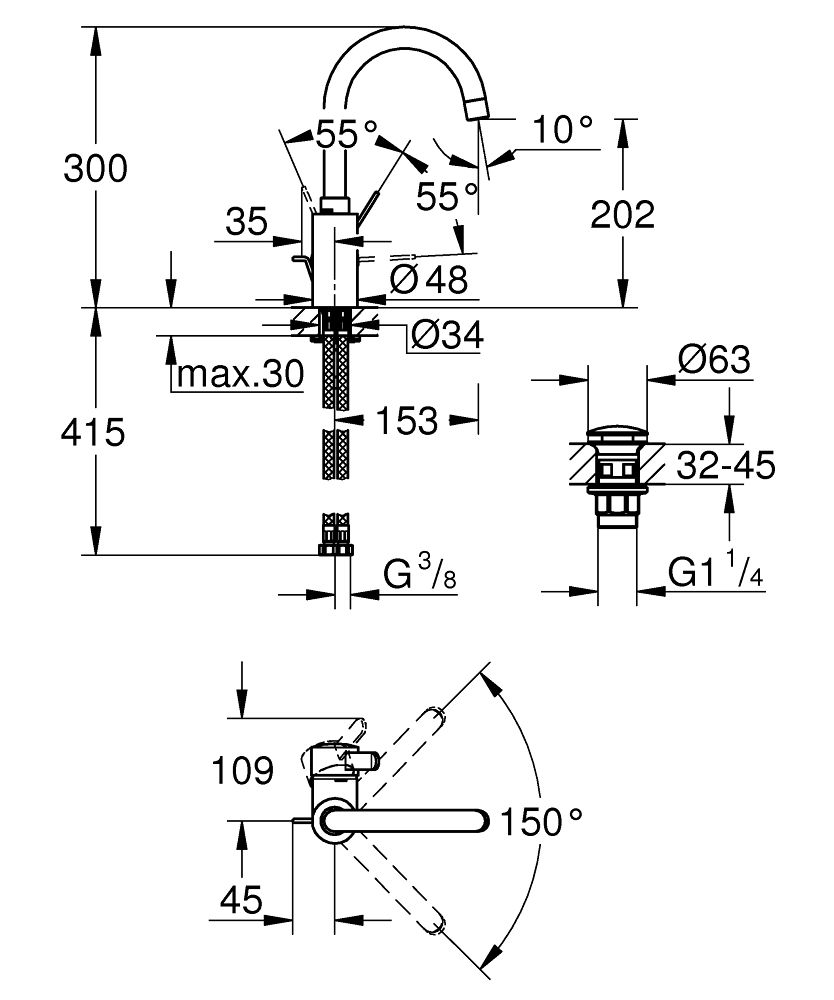 Grohe Eurosmart Cosmopolitan Otočná umývadlová batéria s výtokom click-clack, chróm 23933001 - galéria #1