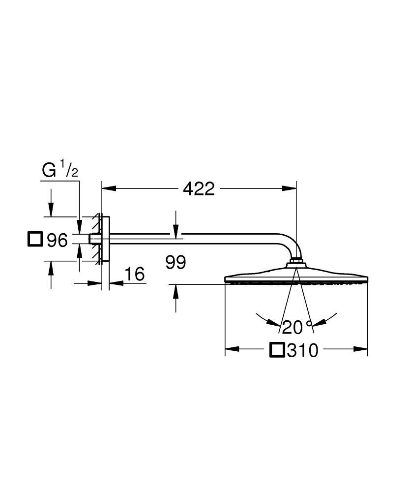 Grohe Rainshower Mono Cube sprchová hlavica 31 x 31 cm s ramenom, kartáčovaná Cool Sunrise 26564GN0 - galéria #2