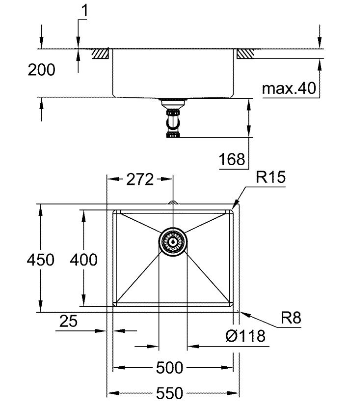 Grohe K700 Nerezový drez bez odkvapkávača, 54 x 44 cm, 31574SD1 - galéria #2