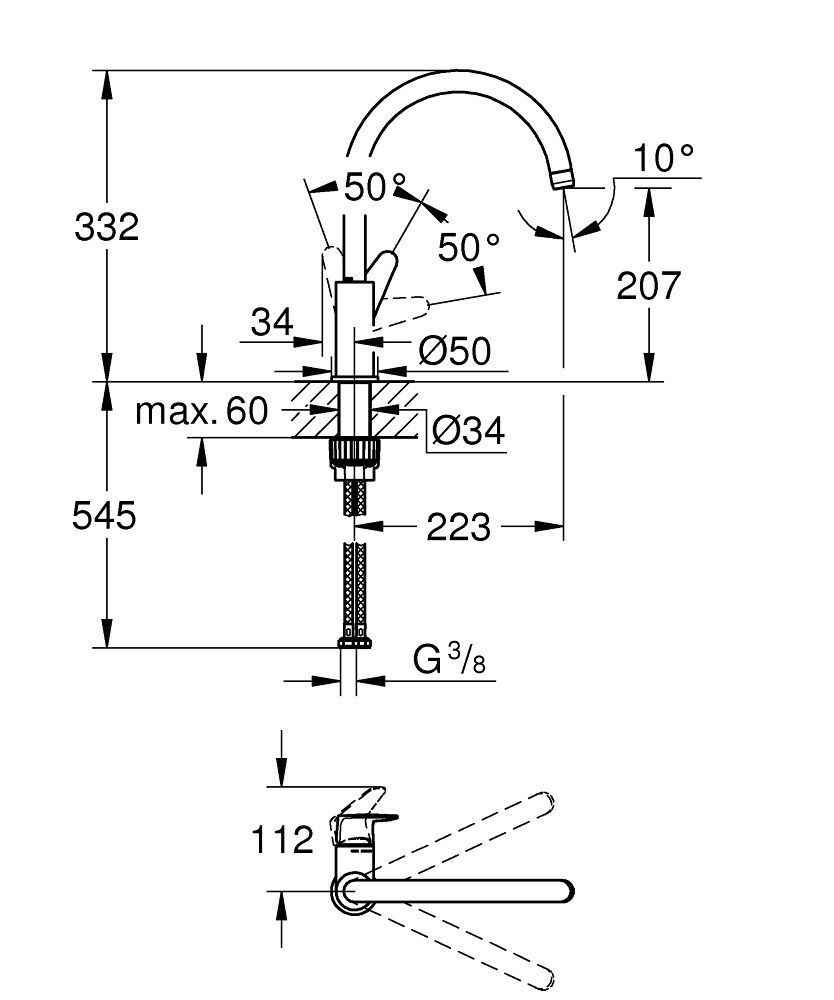 Grohe BauCurve Drezová batéria, chróm 31536001 - galéria #1