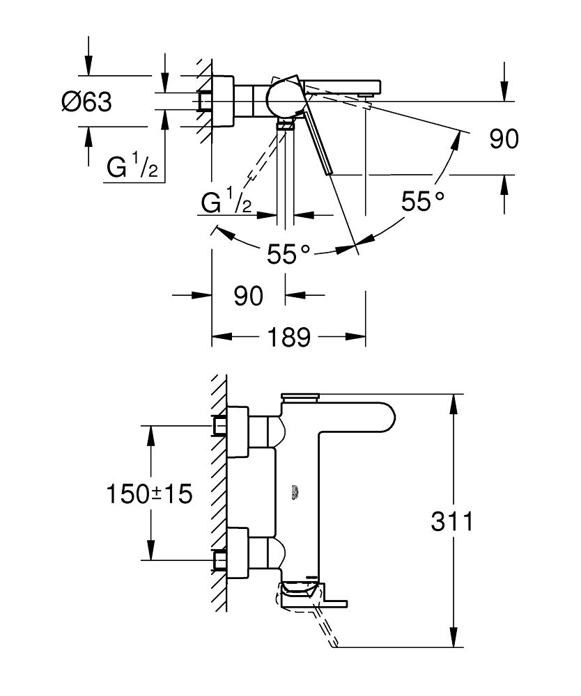 Grohe Plus Páková vaňová batéria, kefovanáHard Graphite 33553AL3 - galéria #4