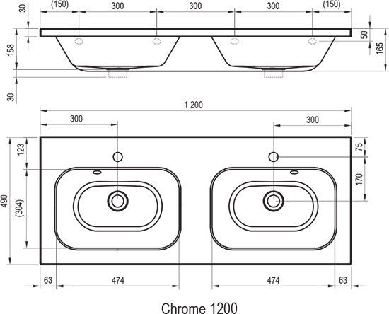Ravak Chrome Umyvadlo 120x49 cm  XJG01112000 - galéria #2