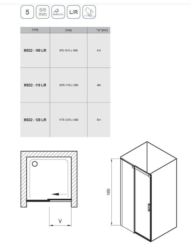 Ravak Matrix Sprchové dvere 110 pravé transparentné saténové MSD2-110 0WPD0U00Z1 - galéria #1