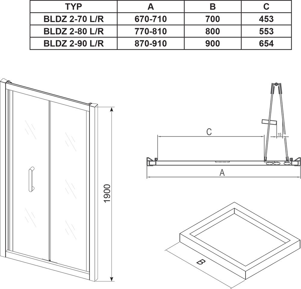 Ravak Blix Sprchové dvere 80 cm, transparentné/ALU lesk BLDZ2-80 X01H40C00Z1 - galéria #2