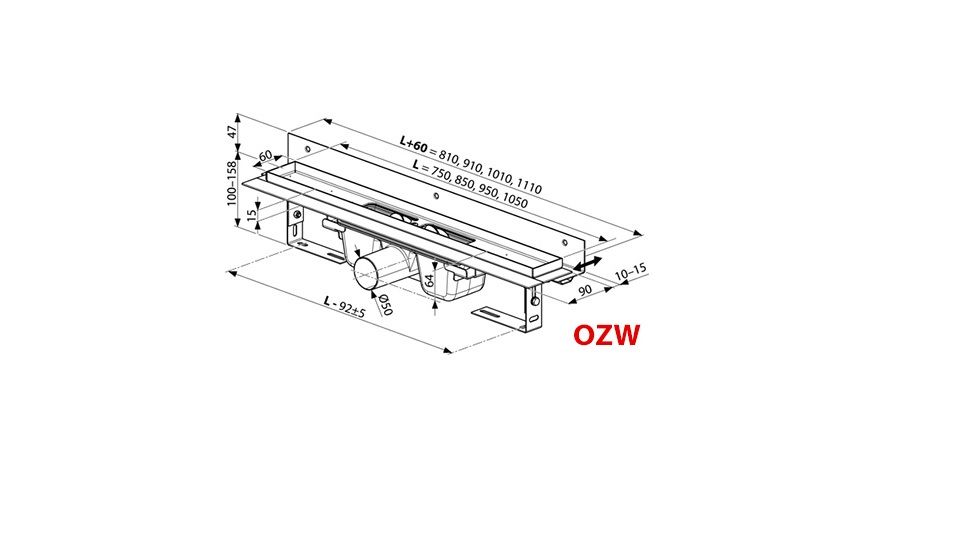 Ravak 10° OZW Odtokový žlab 750 mm nerez X01626 - galéria #1