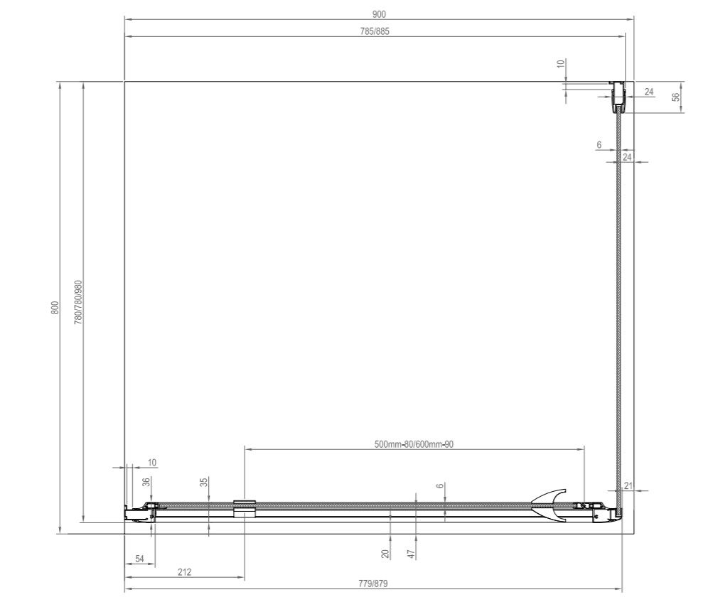 Ravak Pivot Bočná pevná stena 90 cm, transparentná čierna PPS-90 90G70300Z1 - galéria #1