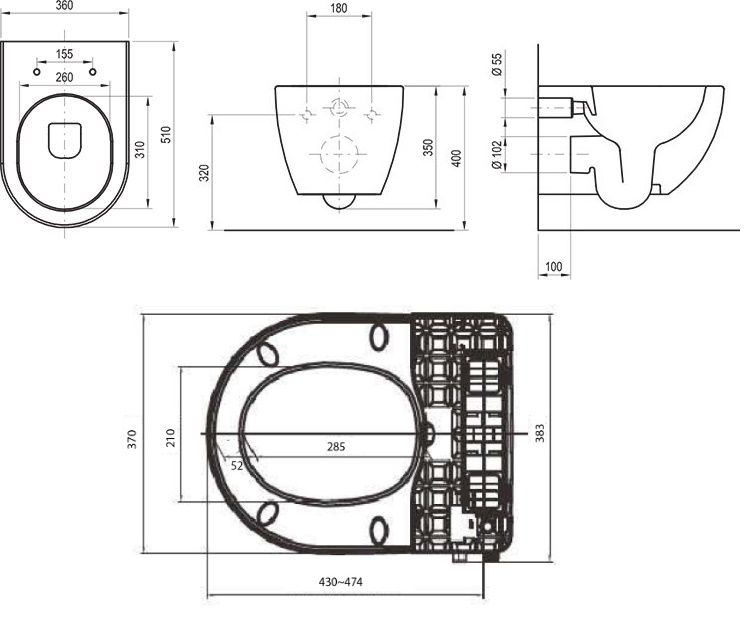 EBS Urban City Závesné WC Rimless s bidetovým sedadlom, biele - galéria #2