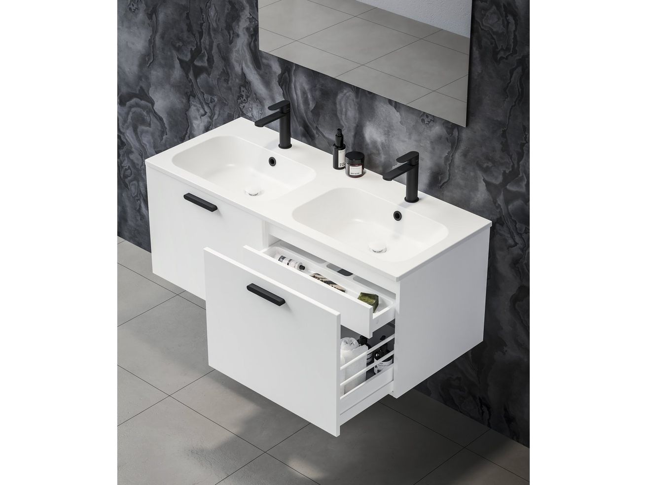 Ravak Dvojdrezová skrinka Chrome II 120 cm, biela, čierna rukoväť X000001747 - galéria #2