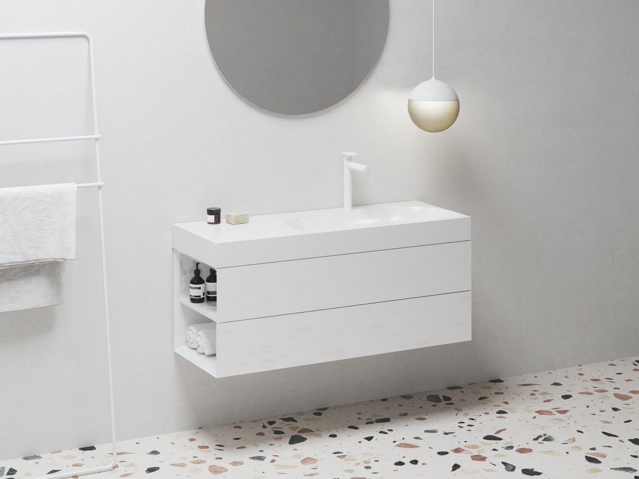Ravak Lite Umyvadlo 120x45 cm s otvorem, bílá - odkládací plocha vlevo XJXL1212000 - galéria #1