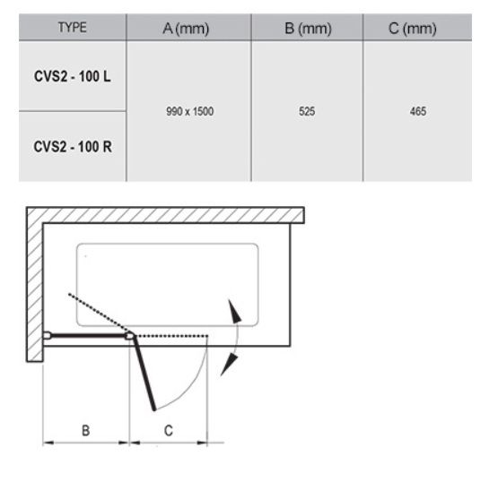 Ravak Chrome Vaňová zástena 100 ľavá Transparent, čierna 7QLA0300Z1 CVS2-100 - galéria #1
