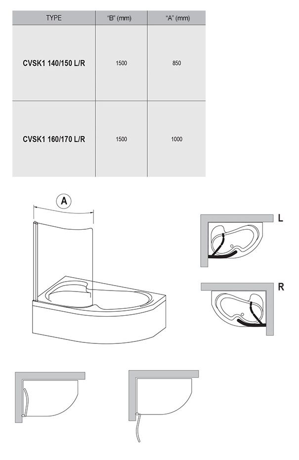 Ravak Rosa Vaňová zástena 100 pravá Transparent, čierna 7QRS0300Y1 CVSK1 ROSA 160/170 - galéria #1