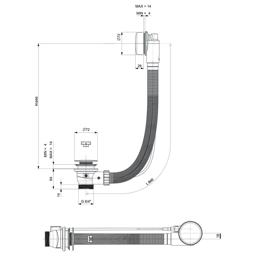 Polysan Vaňová súprava bovden, dĺžka 800 mm, zátka 72 mm, čierna matná, 71852.21 - galéria #2