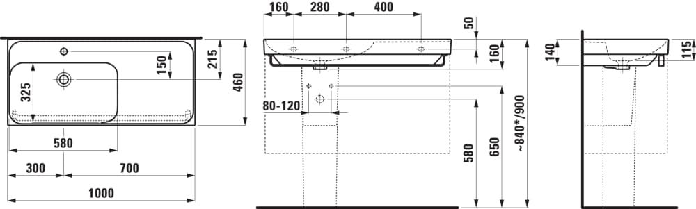 Laufen Meda Umyvadlo 100 cm, pravá, bílá H8171180001041 - galéria #1