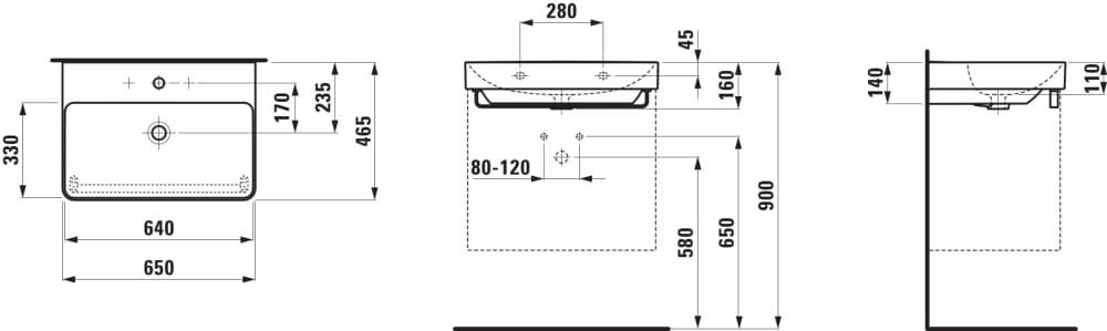 Laufen Pro X Umývadlo 65 cm, biela matná H8108647571041 - galéria #17