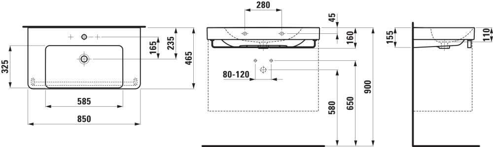 Laufen Pro X Umývadlo 85 cm, biela H8108670001041 - galéria #2