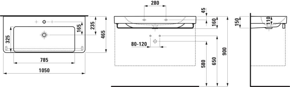 Laufen Pro X Umývadlo 105 cm, bez prepadového otvoru, biela H8108690001111 - galéria #1