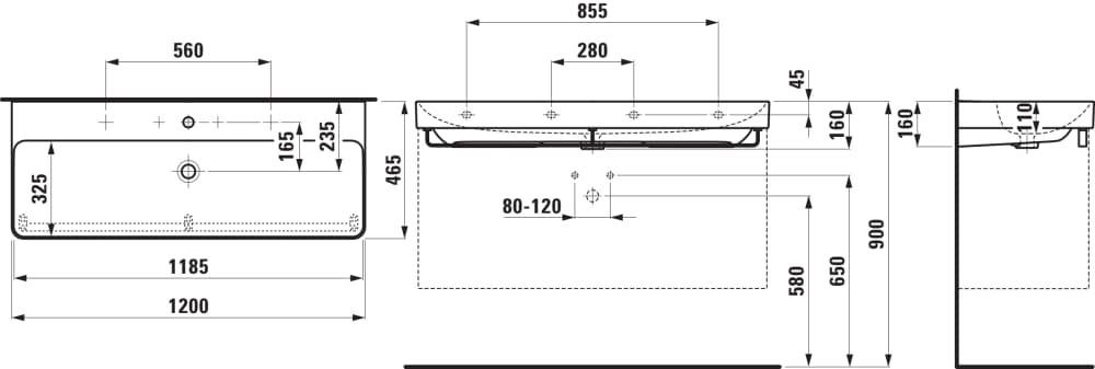 Laufen Pro X Umývadlo 120 cm, bez prepadového otvoru, biela H8148610001111 - galéria #1