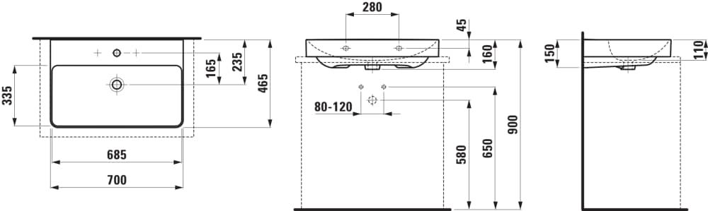 Laufen Pro X Umývadlo 70 cm, brúsená spodná časť, biela matná H8168657571041 - galéria #1