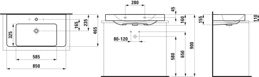 Laufen Pro X Umývadlo 85 cm, brúsená spodná časť, biela matná H8168677571041 - galéria #1