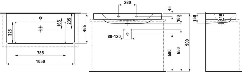 Laufen Pro X Umývadlo 105 cm, brúsená spodná časť, biela H8168690001041 - galéria #1