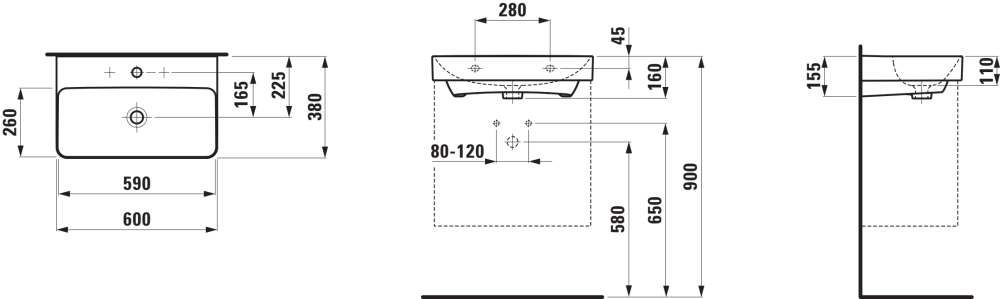 Laufen Pro X Umývadlo 60 cm, biela matná H8188637571041 - galéria #11