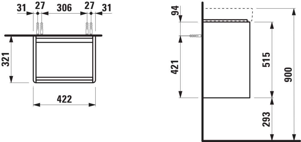 Laufen Base 2.0 Skříňka pod umyvadlo 42 cm, závěsy vpravo, bílá mat H4112221082601 - galéria #4
